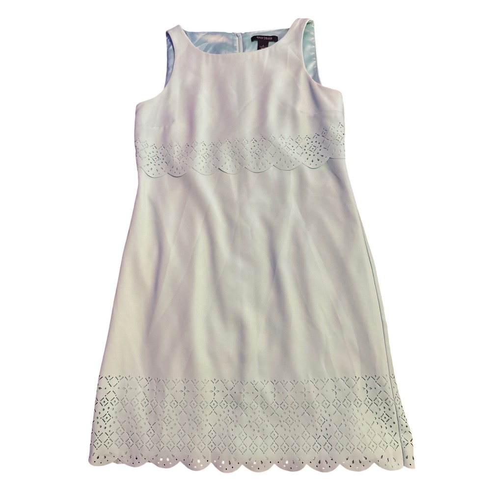 White House Black Market Mint Green Laser Cut Scallop Sheath Dress Size 4 WHBM